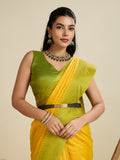 Tussar Raw silk Saree With Temple Border - LEMON YELLOW