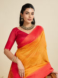 Tussar Raw silk Saree With Temple Border - ORANGE