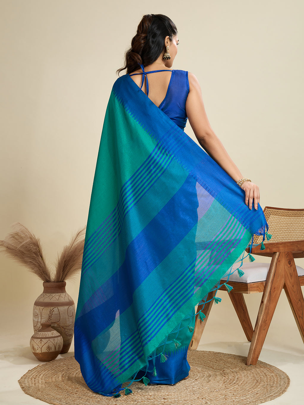 Tussar Raw silk Saree With Temple Border - FIROZI