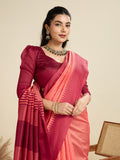 Tussar Raw silk Saree With Temple Border - PEACH