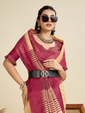 Tussar Raw silk Saree With Temple Border - CHIKU