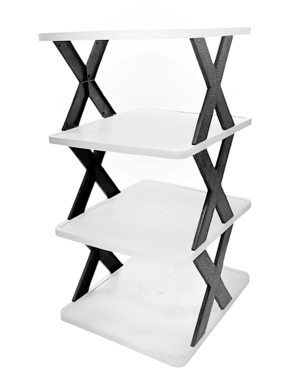 Plastic 4 Layer Foldable Shoe Rack (White & Black)