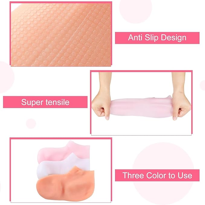 Moisturizing Silicone Spa Gel Socks for Women Men for Dry Feet Cracked Heel Callus Remover Vitamin E Repair (Pink)