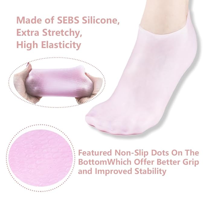 Moisturizing Silicone Spa Gel Socks for Women Men for Dry Feet Cracked Heel Callus Remover Vitamin E Repair (Pink)