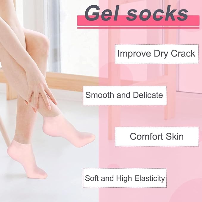 Moisturizing Silicone Spa Gel Socks for Women Men for Dry Feet Cracked Heel Callus Remover Vitamin E Repair (Pink)