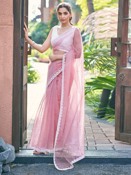 Embellished Beads and Stones Muga Saree