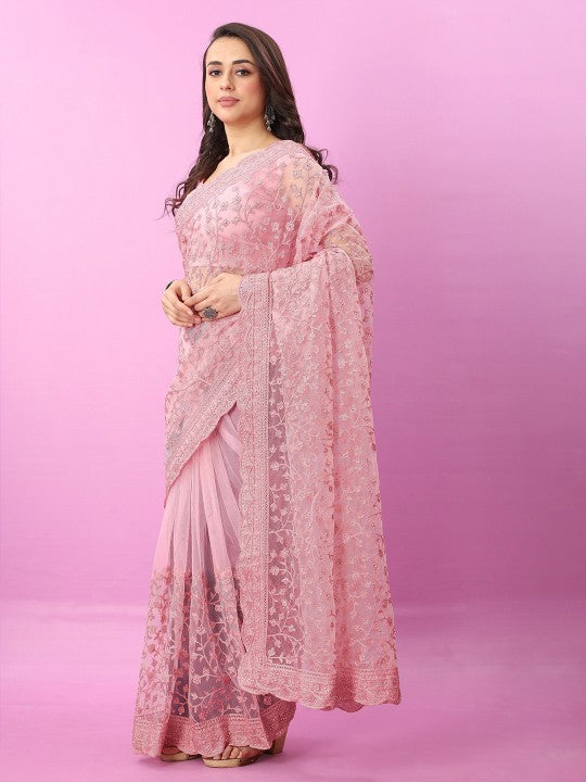 Floral Embroidered Net Saree