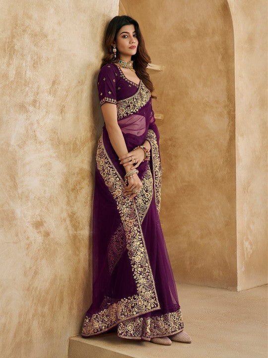 Embroidered Detailed Net Saree