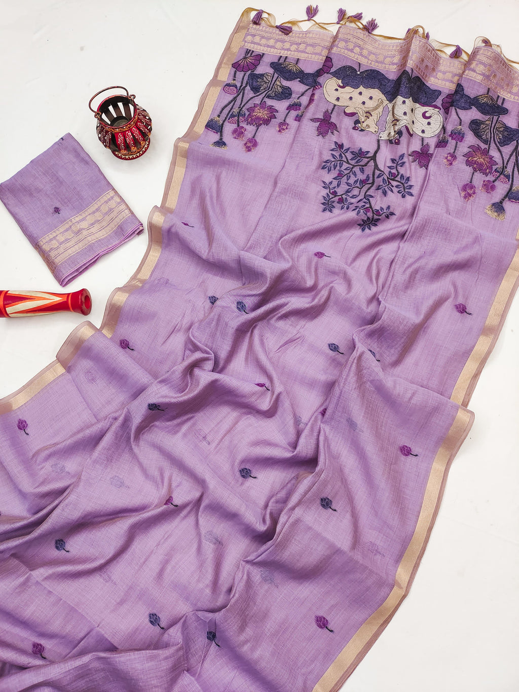 Premium Soft Muga Cotton Pitchwai Saree - Purple