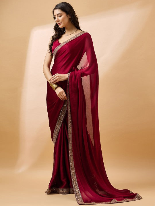 Embroidered Satin Saree