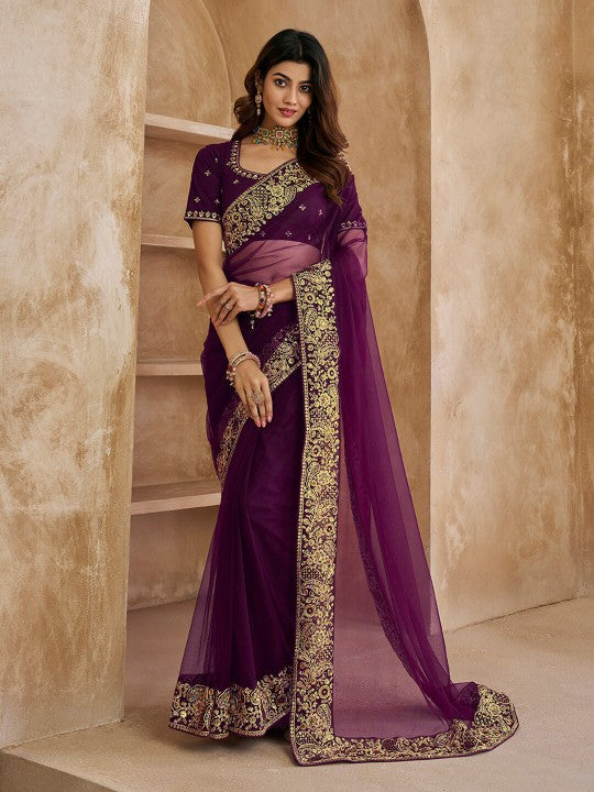 Embroidered Detailed Net Saree