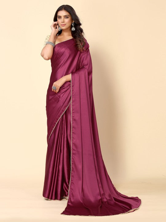 Beads and Stones Embellished Satin Saree