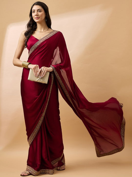 Embroidered Satin Saree