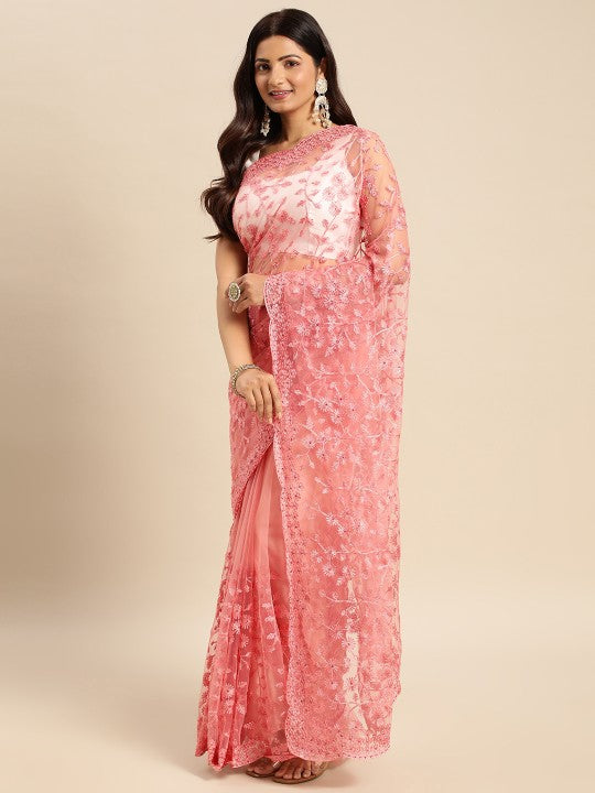 kasee Floral Embroidered Net Saree