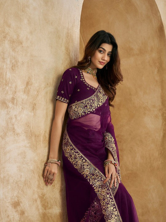 Embroidered Detailed Net Saree