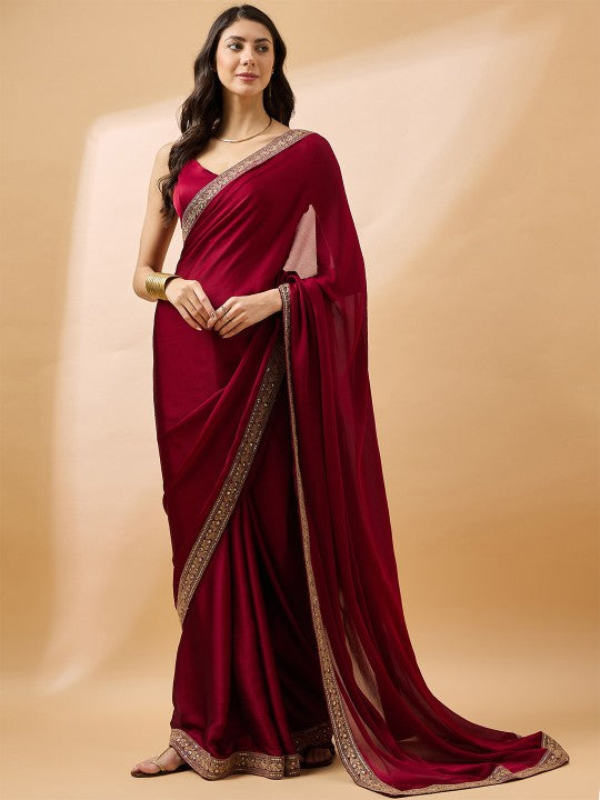 Embroidered Satin Saree