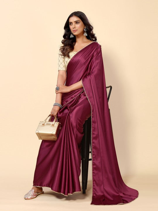 Beads and Stones Embellished Satin Saree