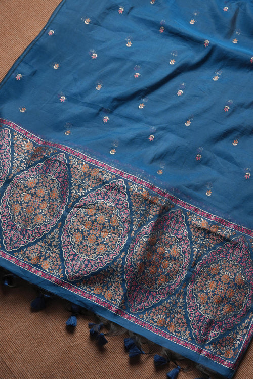 Linen Cotton Kashmiri Art Unstitched Suit- BLUE
