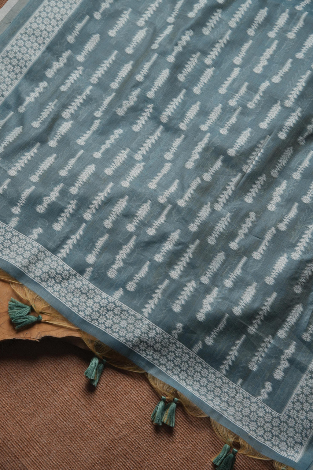 Muga Cotton Floral Woven Unstitched Suit - Blue