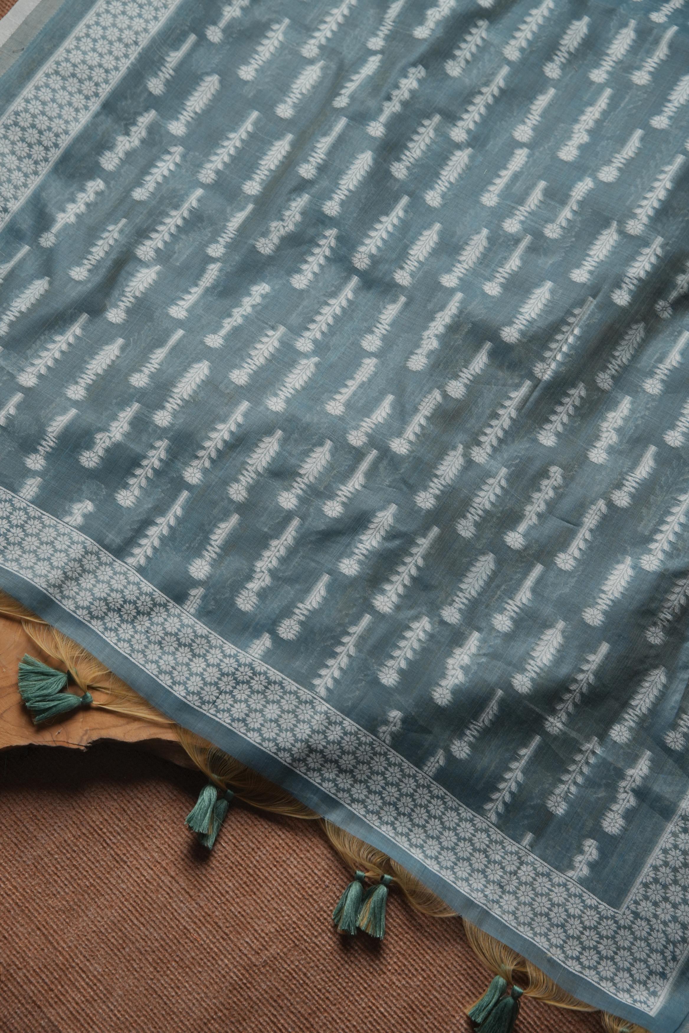 Muga Cotton Floral Woven Unstitched Suit - Blue