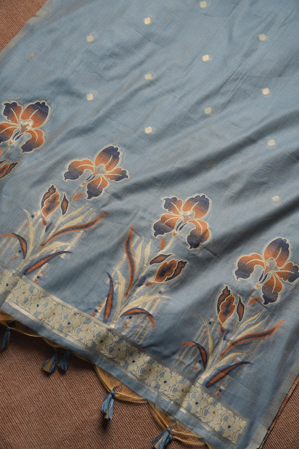 Blush Muga Cotton Unstitched Suit - BLUE