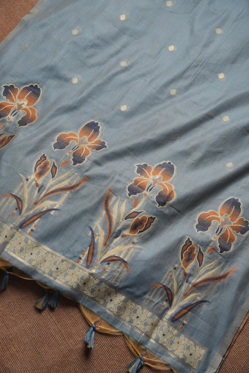 Blush Muga Cotton Unstitched Suit - BLUE