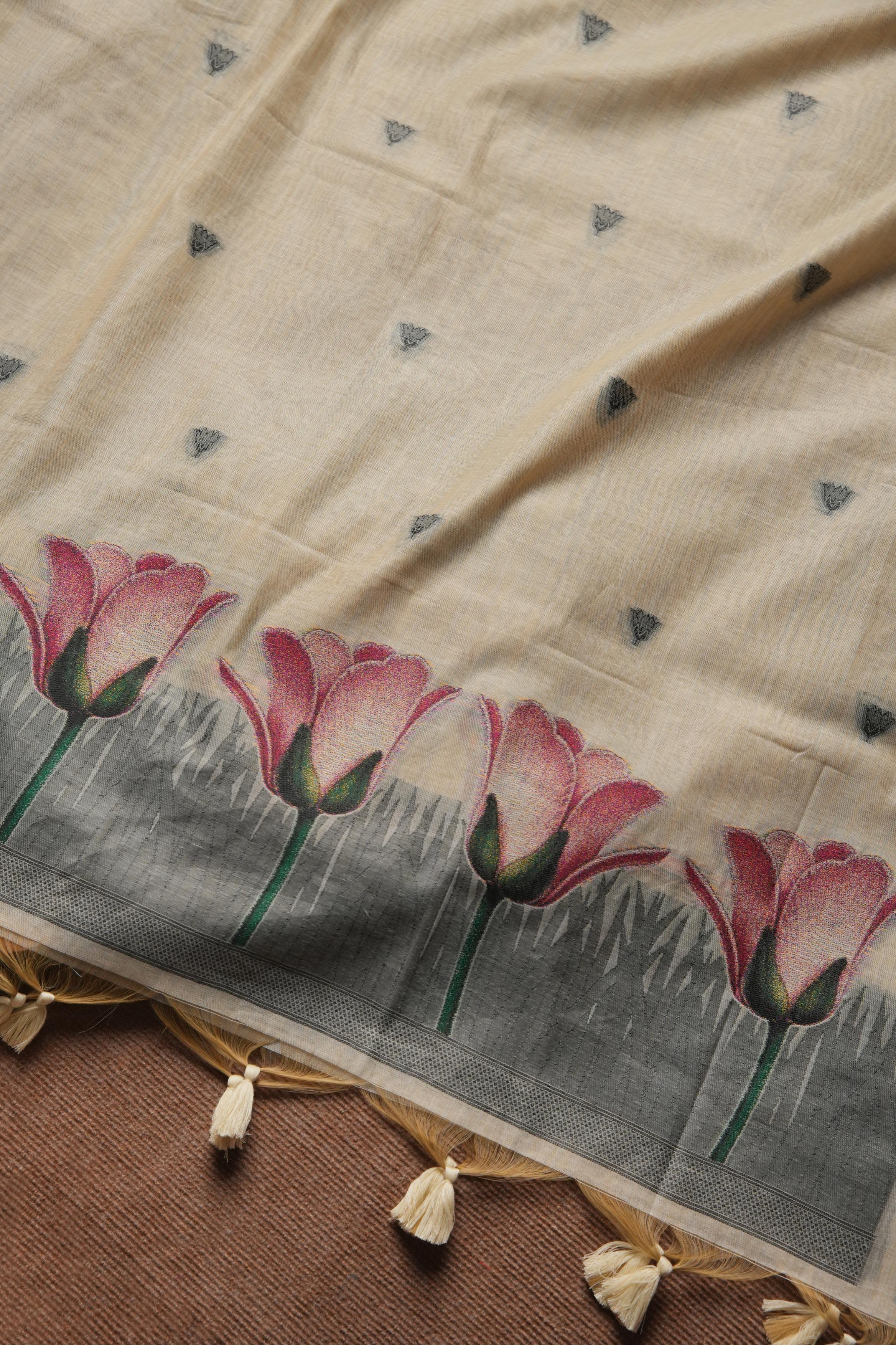 Chandni Lotus Pure Linen Suit - CHIKU