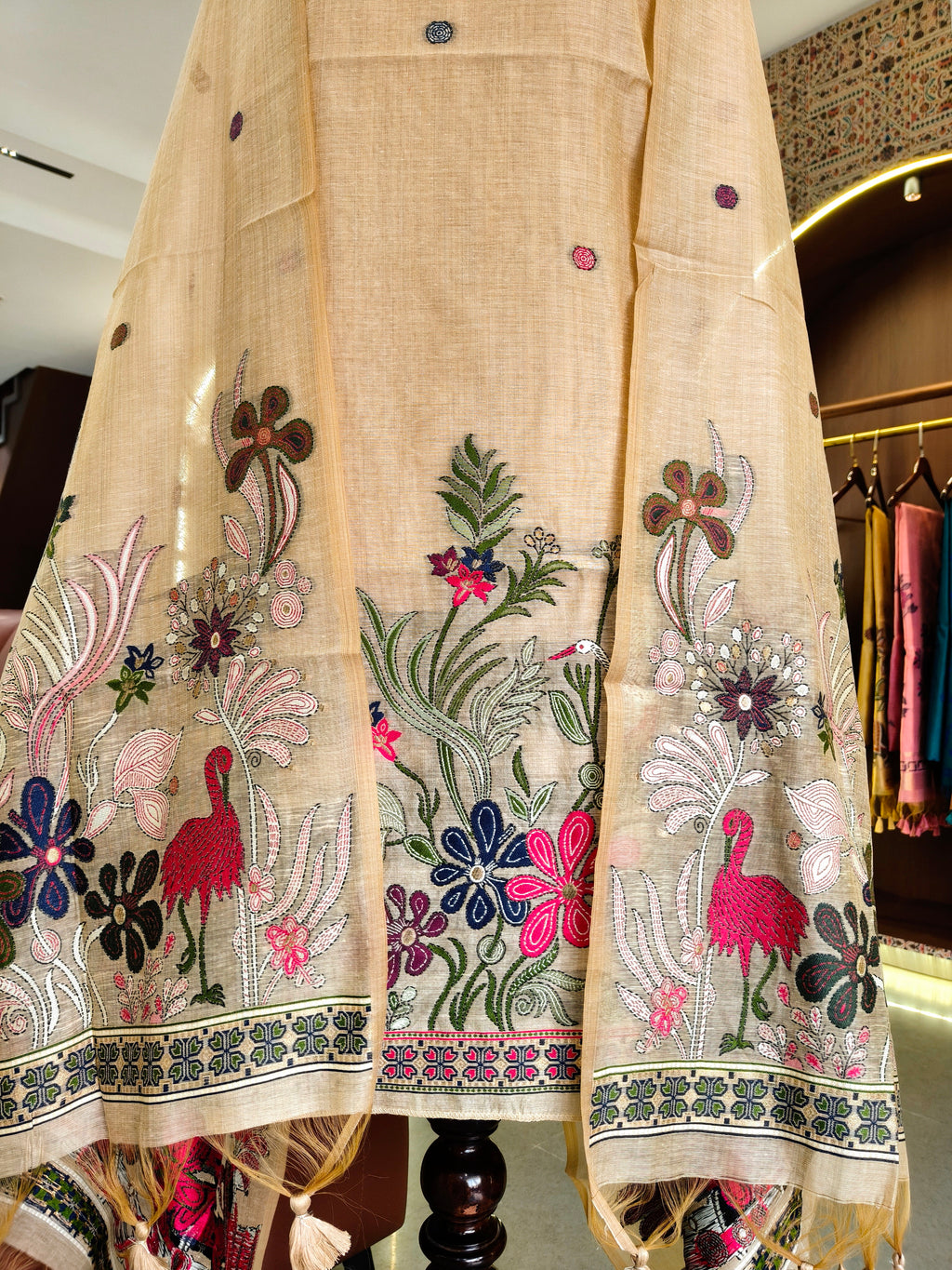 Muga Cotton Khadi Jamdani Unstitched Suit- Chiku