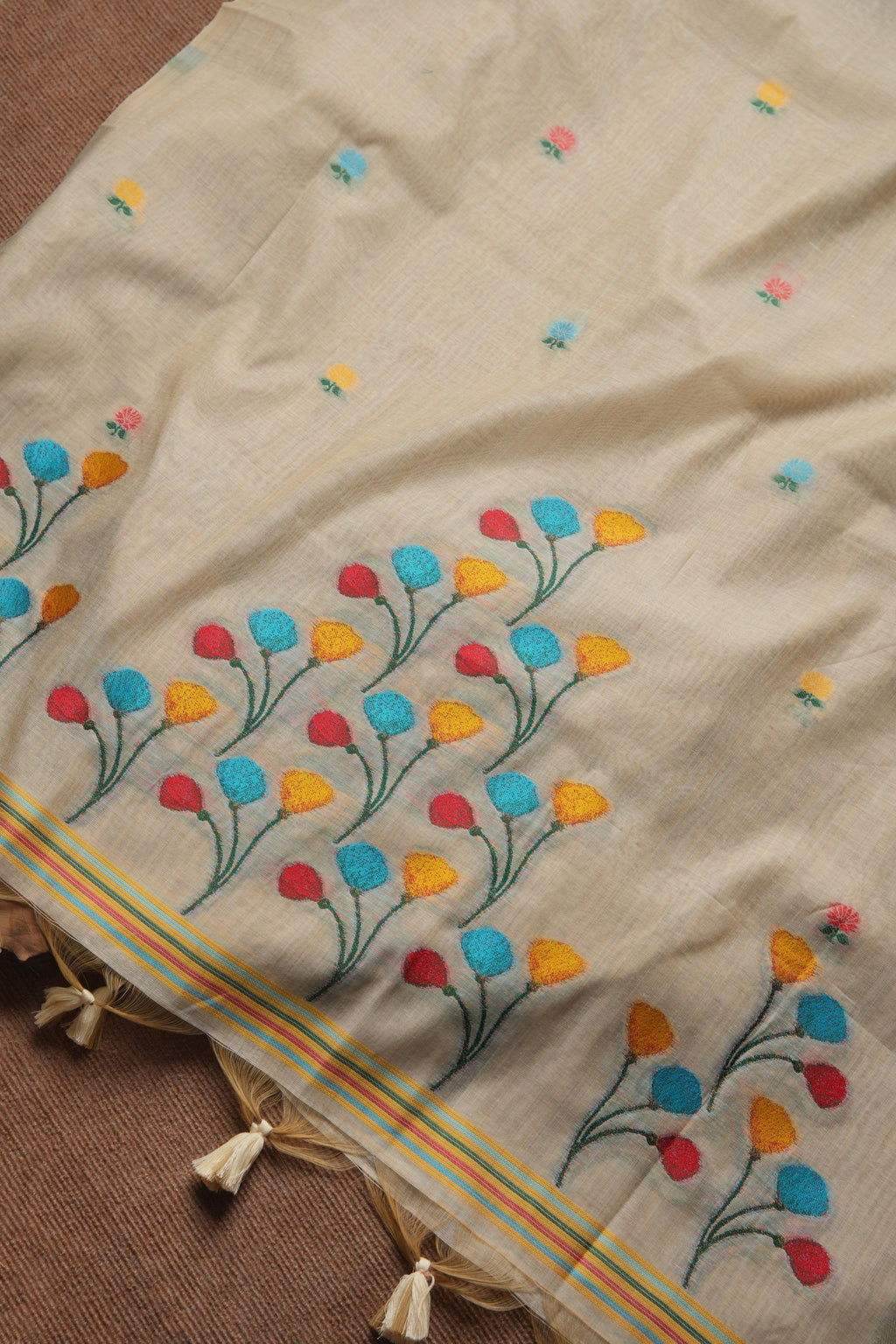 Blossom Handcrafted Muga Cotton Suit- CHIKU