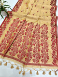 Tussar Raw Silk Floral Weaving Saree - CHIKU
