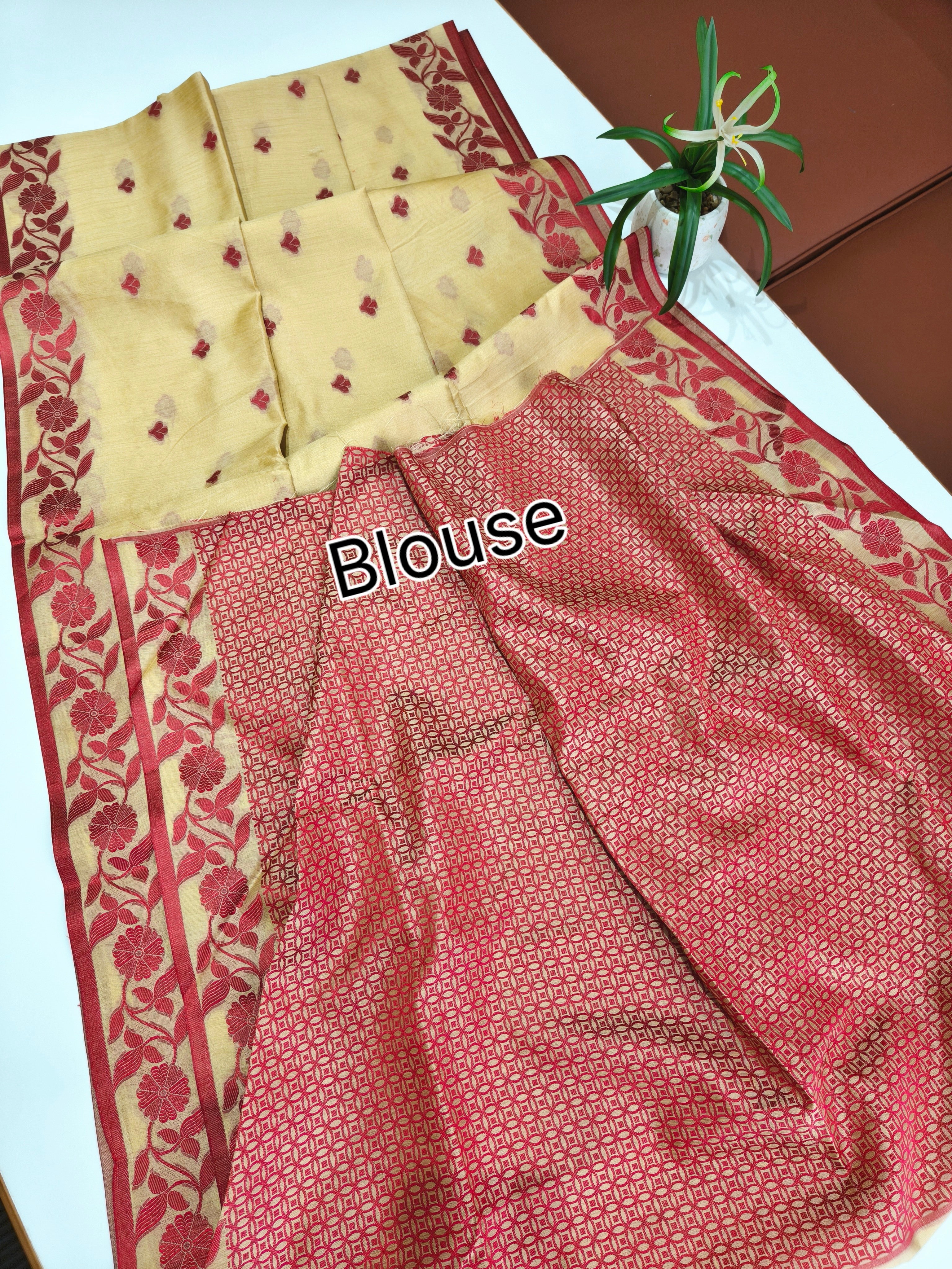 Tussar Raw Silk Floral Weaving Saree - CHIKU