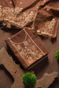 Muga Cotton Floral Pattern Unstitched Suit - Coffee