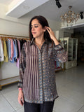 Hndcrafted Charms Detailing Pure Crepe Ajrak Shirt - COFFEE