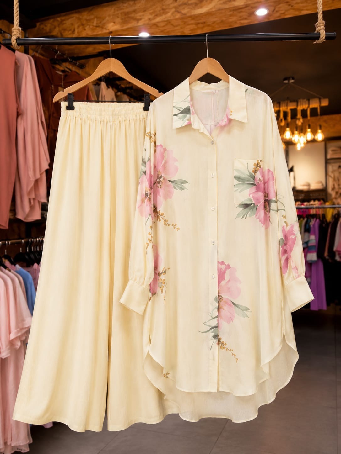 Pure Cotton Floral Coordsets - CREAM