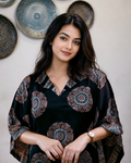 Pure Hand Ajrakh Modal Silk Kaftan with Folding Collar