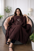 Mirror Work Kurta On Pure Cotton  - BROWN