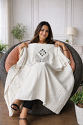 Mirror Work Kurta On Pure Cotton  - WHITE