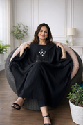 Mirror Work Kurta On Pure Cotton  - BLACK