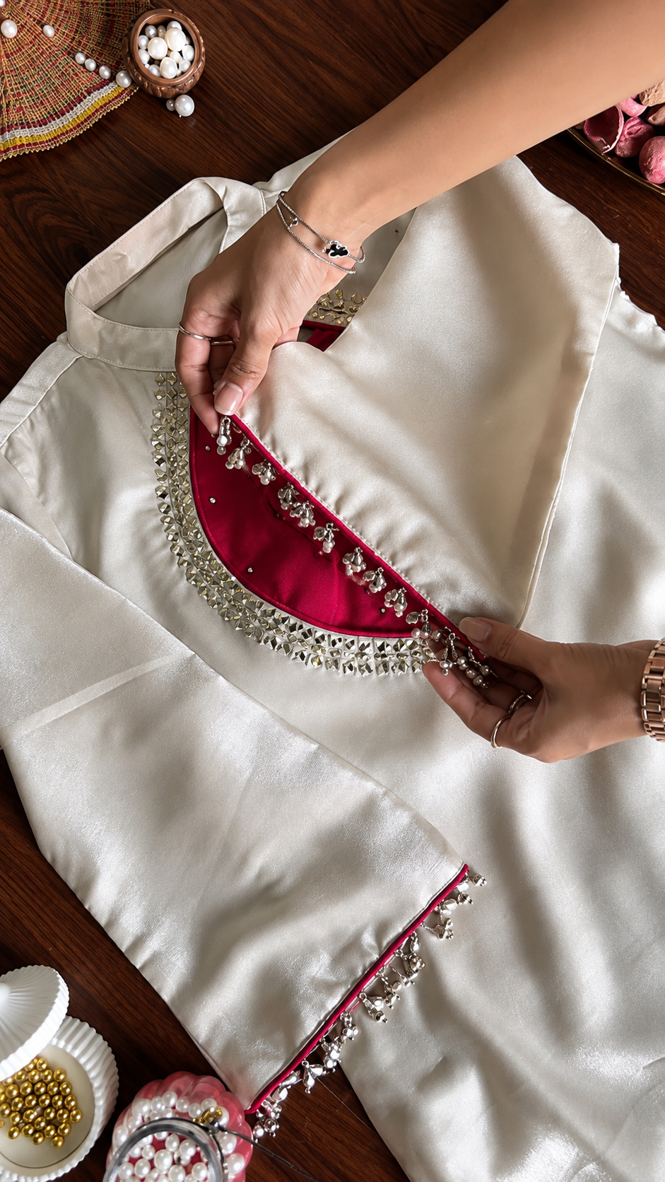 Royal Ivory & Fuchsia Mirror Embroidered Suit Set