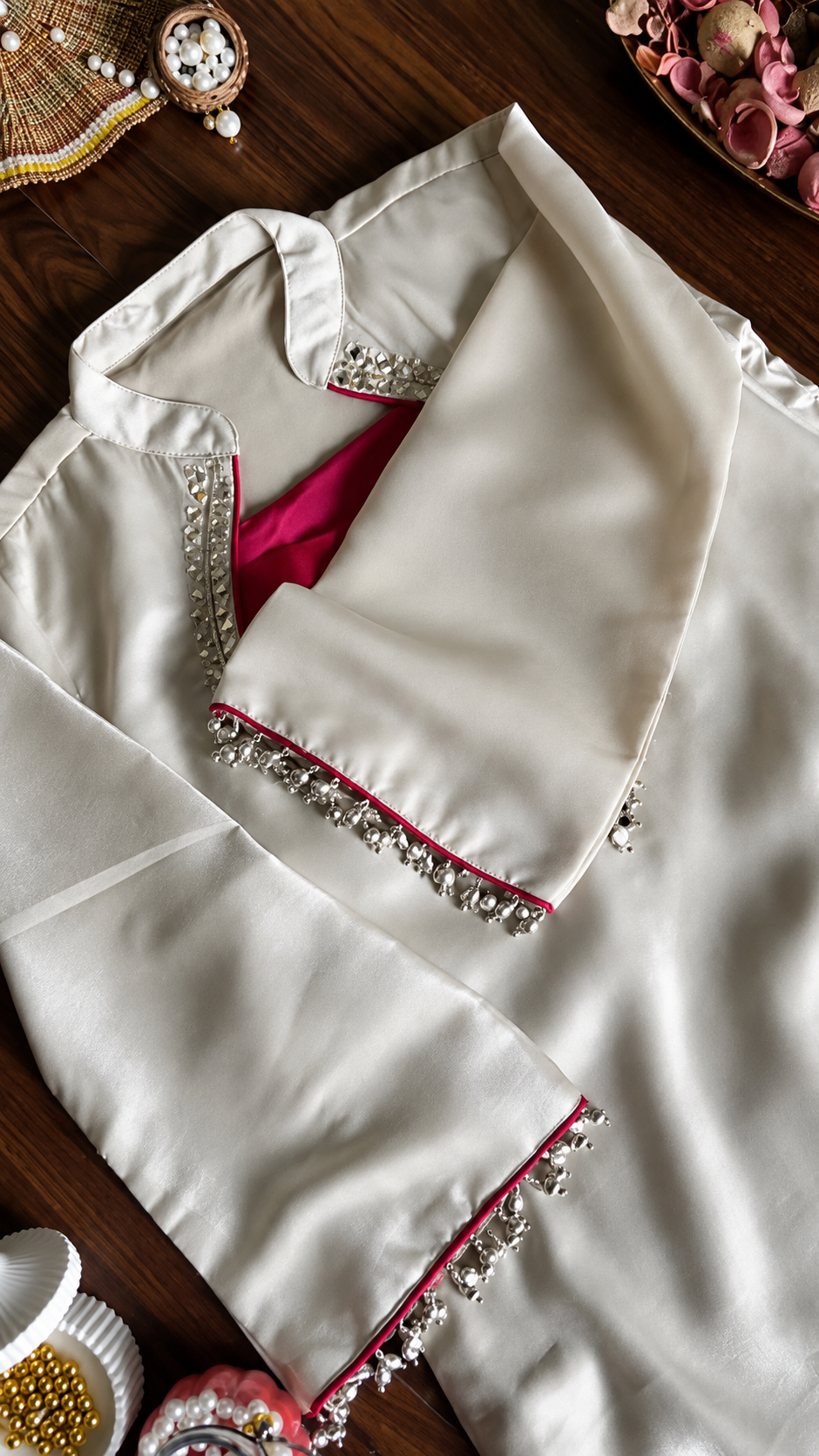 Royal Ivory & Fuchsia Mirror Embroidered Suit Set