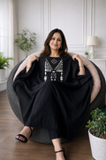 Mirror Work Kurta On Pure Cotton  - BLACK