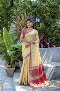 Tussar Raw Silk Weaving Saree - CHIKU