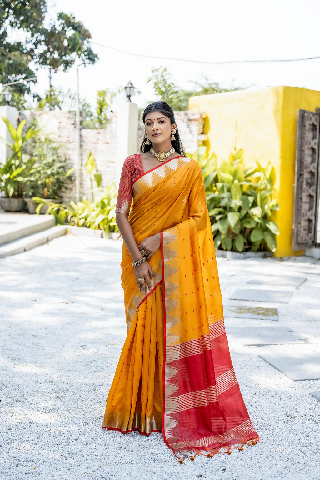 Tussar Raw Silk Weaving Saree - ORANGE