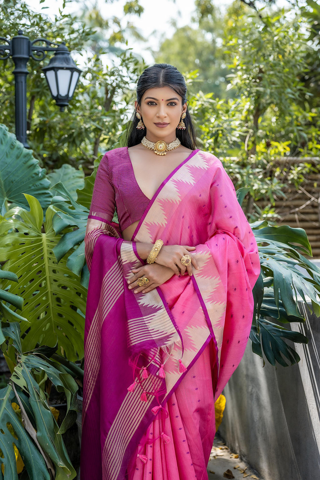 Tussar Raw Silk Weaving Saree - PINK