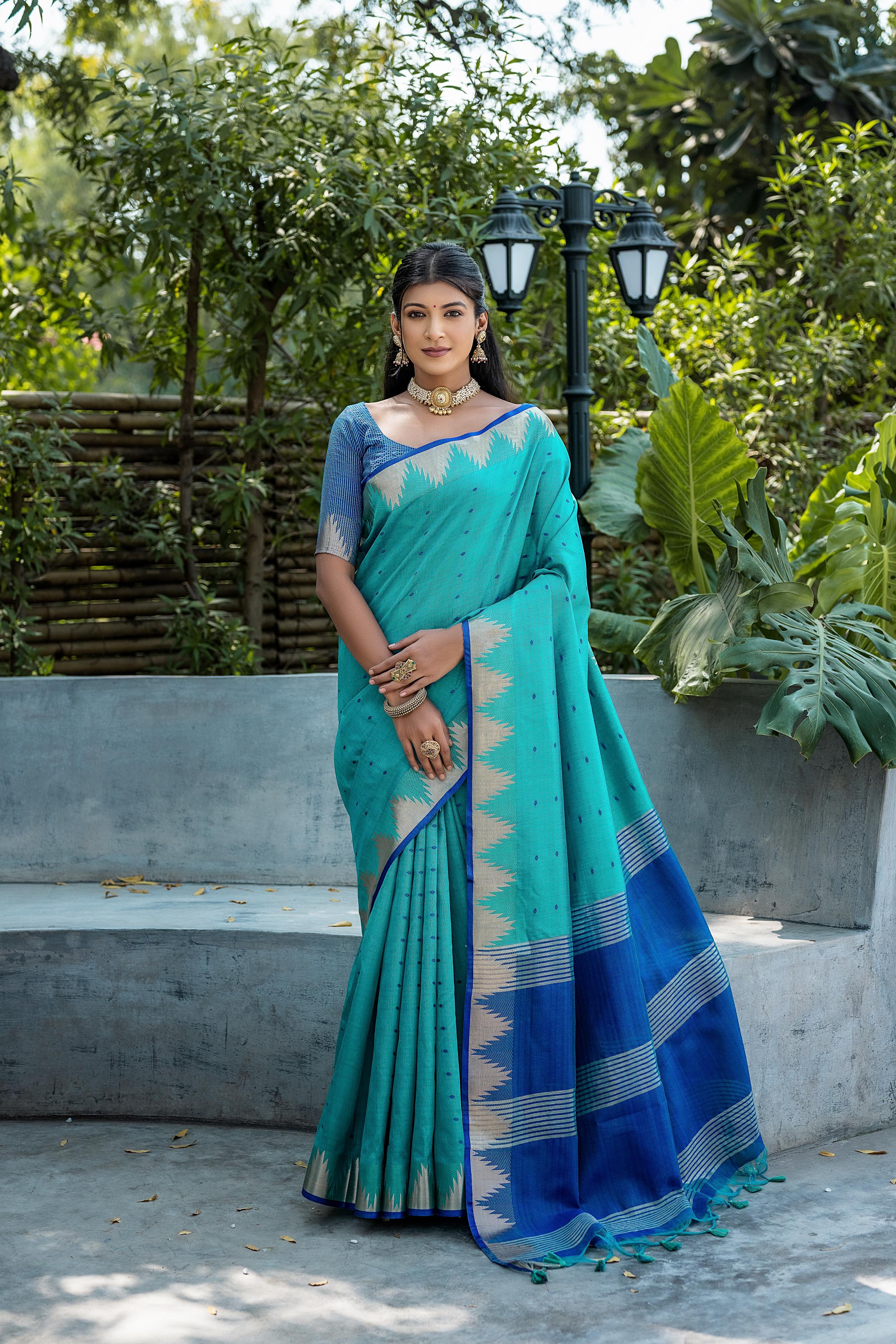Tussar Raw Silk Weaving Saree - FIROZI