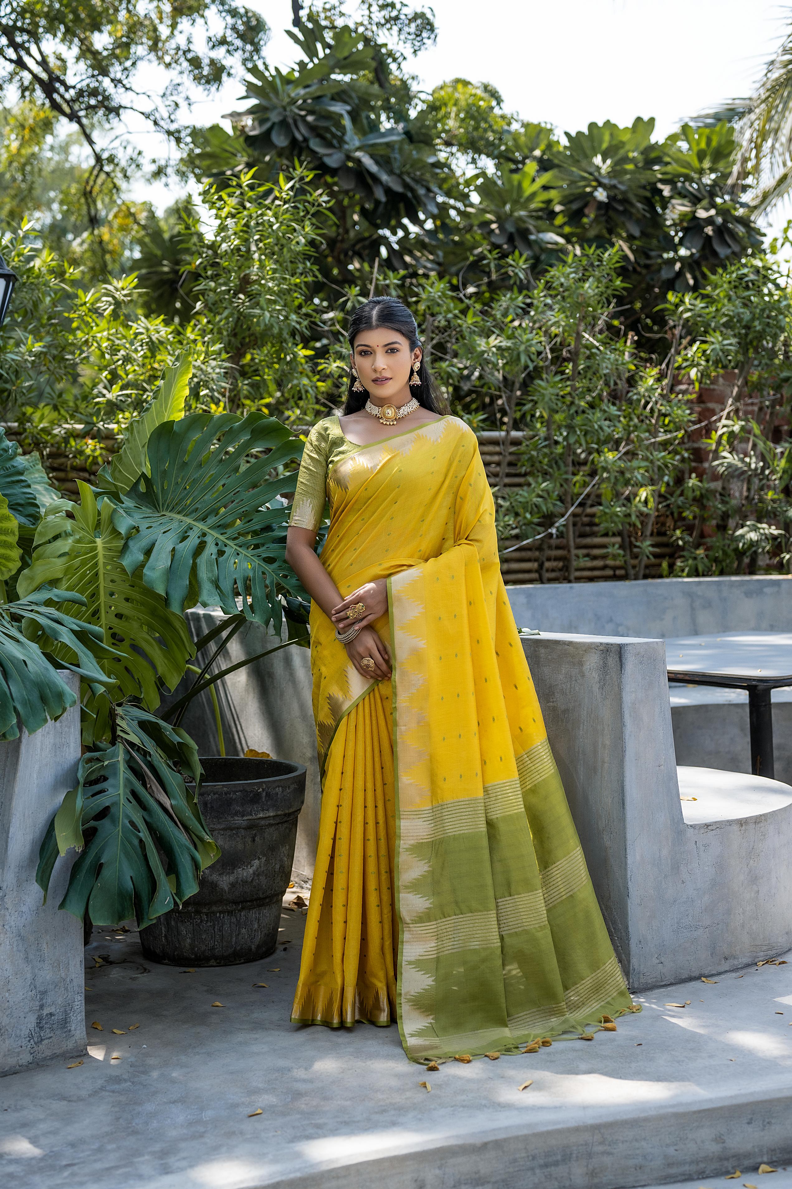 Tussar Raw Silk Weaving Saree - YELLOW