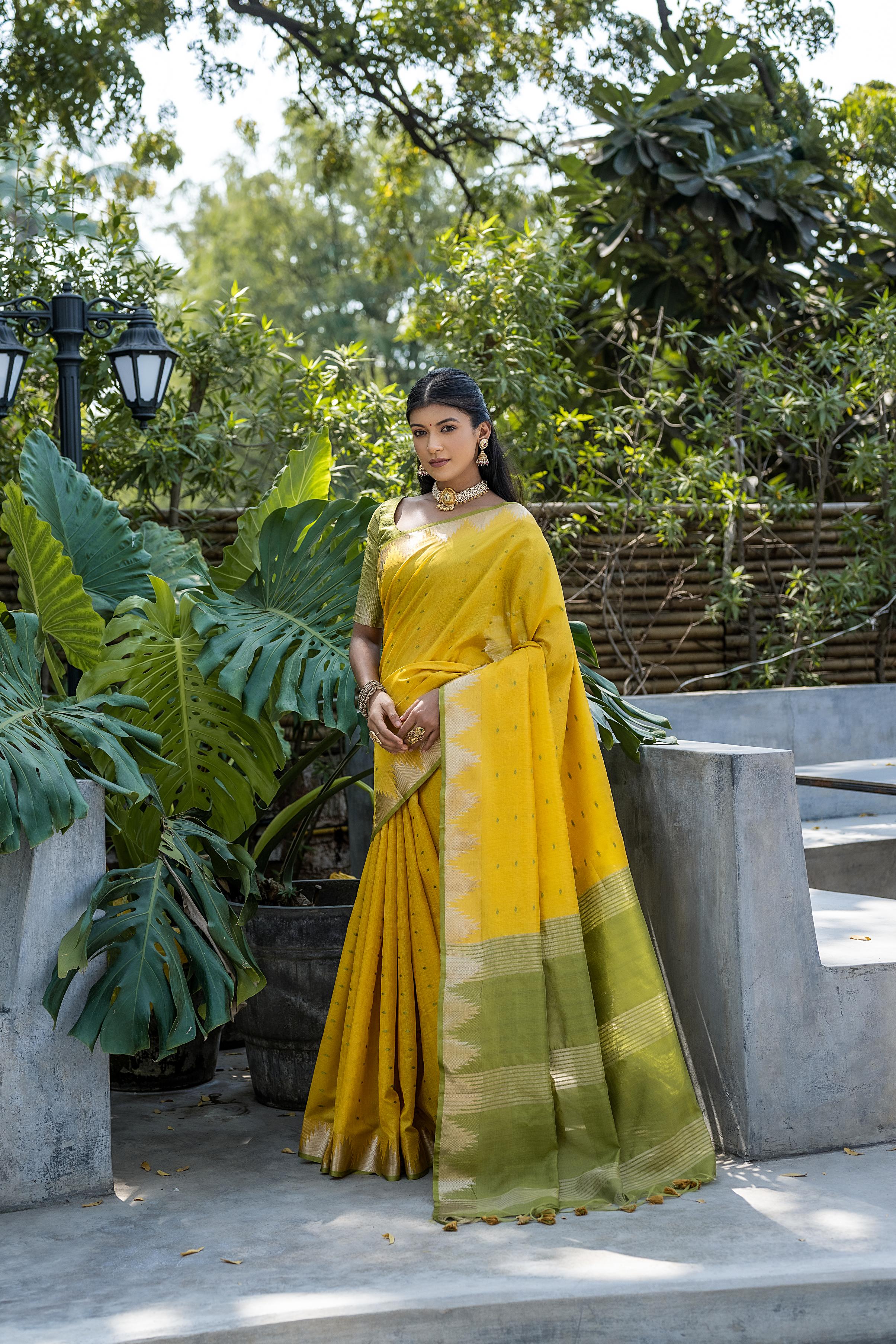Tussar Raw Silk Weaving Saree - YELLOW