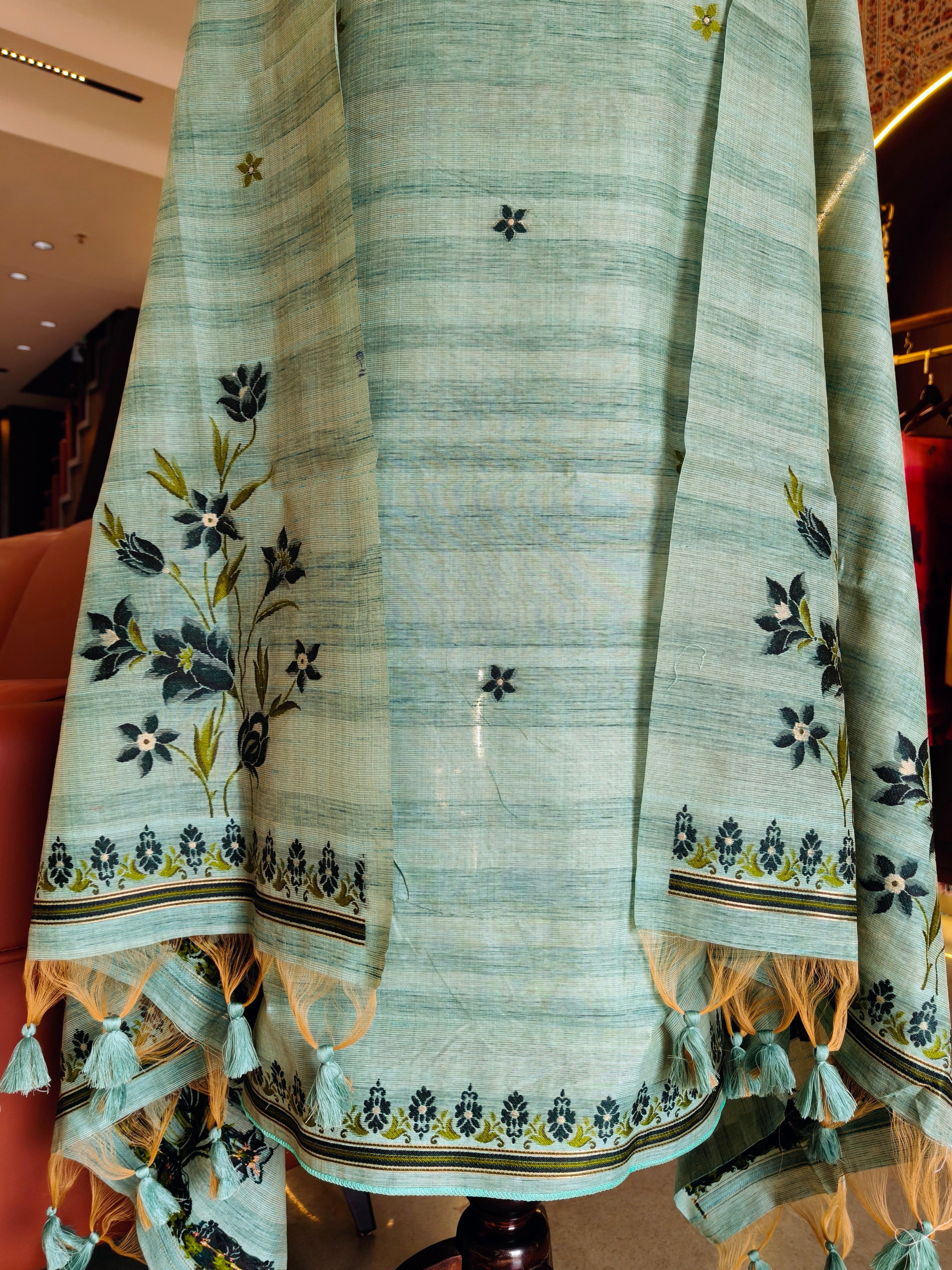 Gicha Cotton Floral Unstitched Suit- Firozi