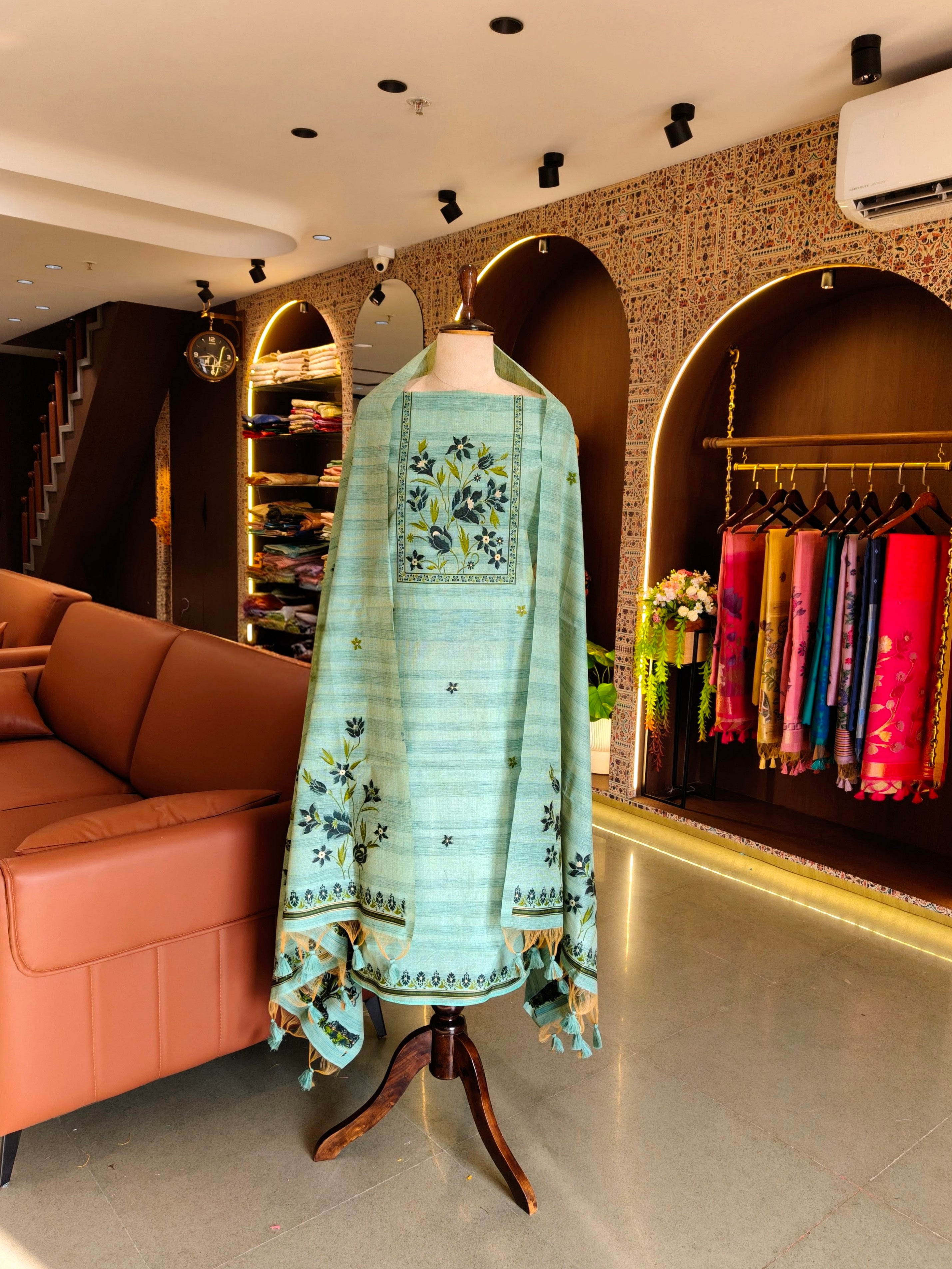 Gicha Cotton Floral Unstitched Suit- Firozi