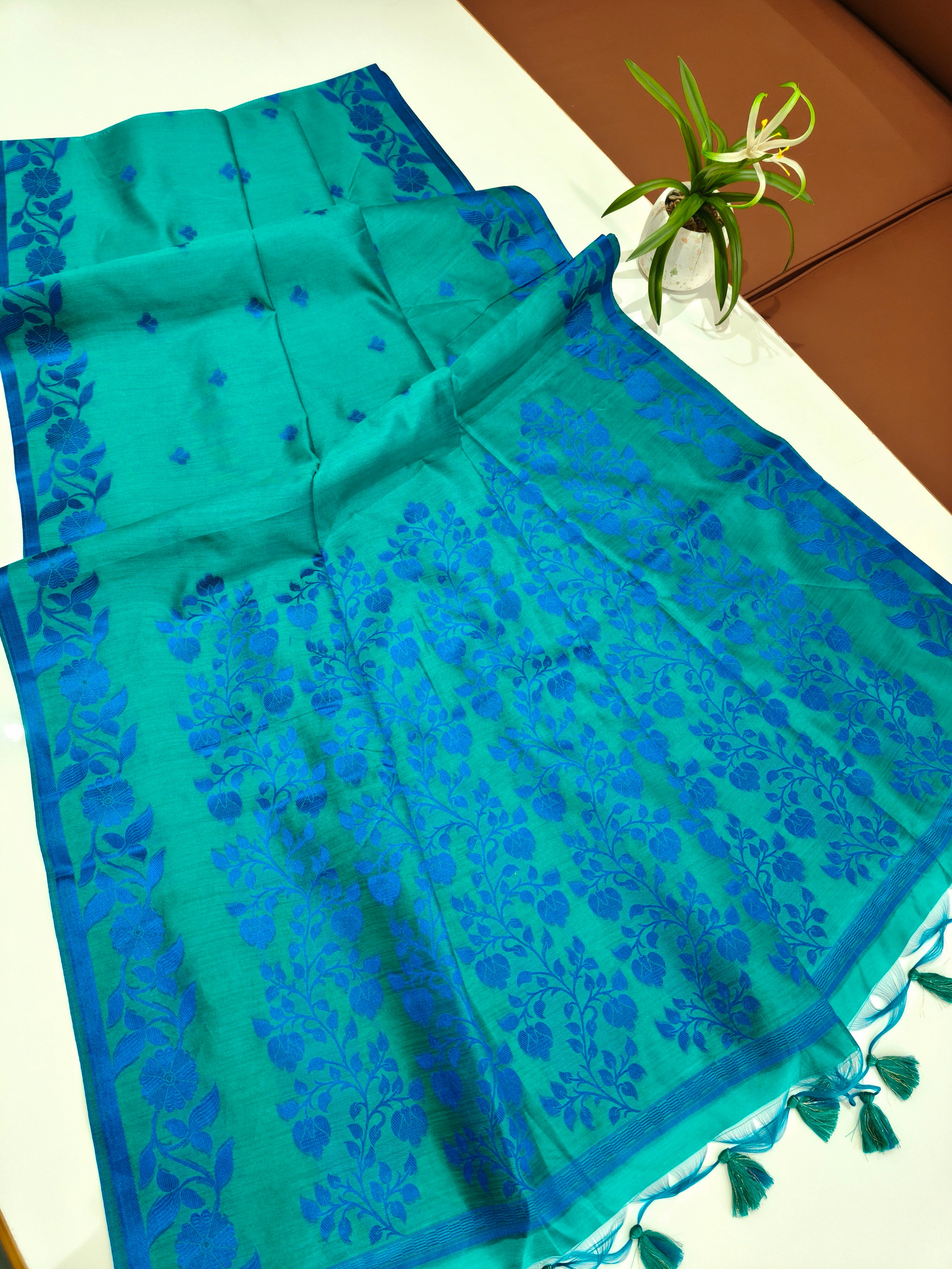 Tussar Raw Silk Floral Weaving Saree - FIROZI